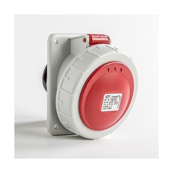 BASE EMPOTRAR INCLINADA IP66-IP67 3P+N+T 200/346 240/415V 16A 6h DE COLOR ROJO