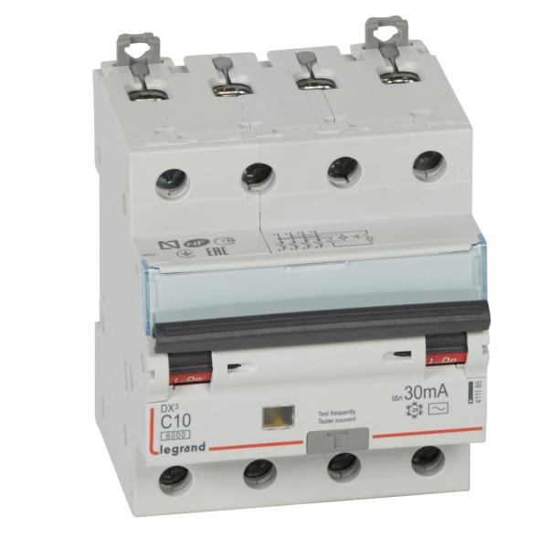 Magnetotérmico diferencial DX³ 6000/10kA curva C - 4P - 10A-30mA - Tipo AC