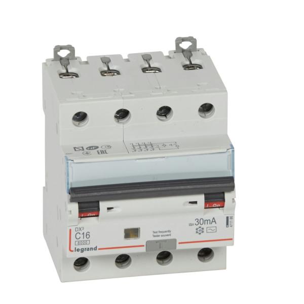 Magnetotérmico diferencial DX³ 6000/10kA curva C - 4P - 16A-30mA - Tipo AC