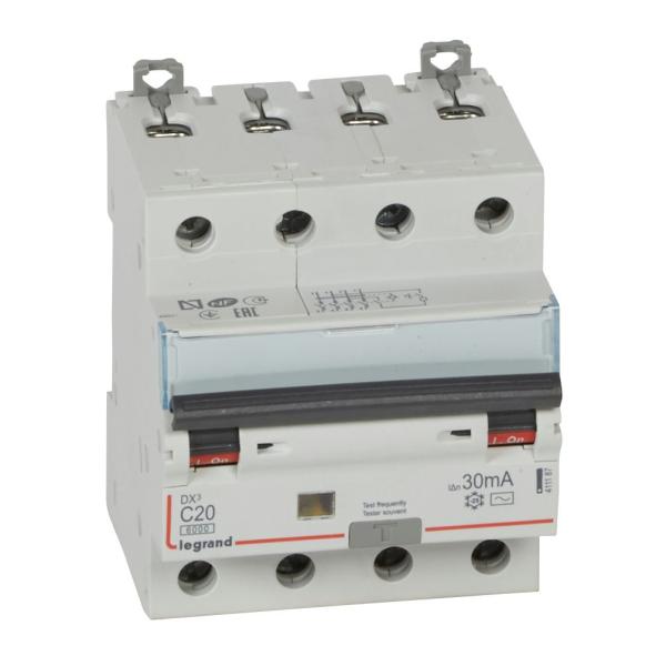Magnetotérmico diferencial DX³ 6000/10kA curva C - 4P - 20A-30mA - Tipo AC