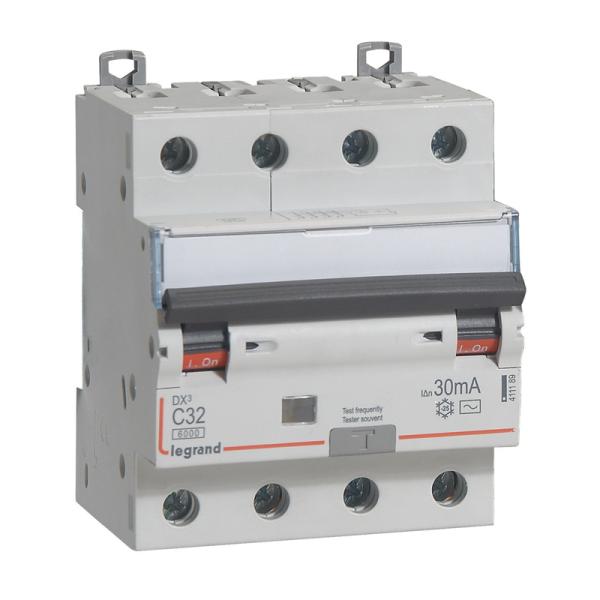 Magnetotérmico diferencial DX³ 6000/10kA curva C - 4P - 32A-30mA - Tipo AC