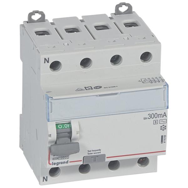 Interruptor diferencial DX³ - 4P - 400V~ - 63A - Tipo AC - 300mA select. - 4mod