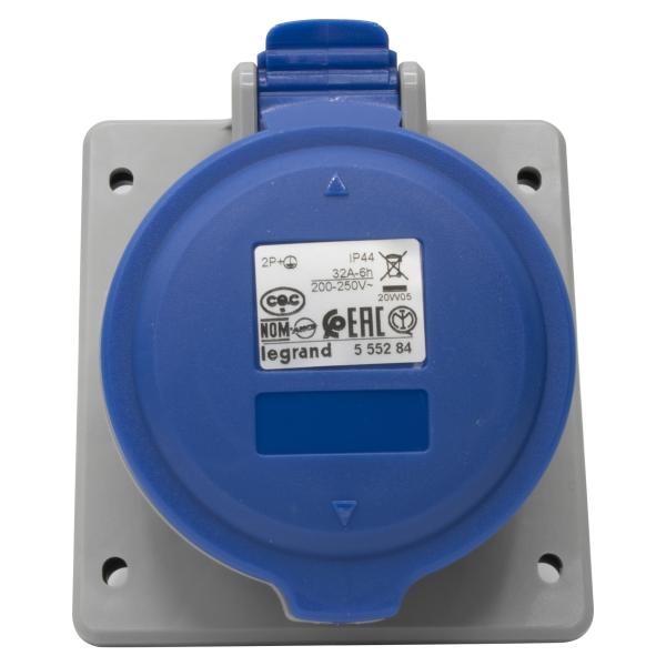 Bases para cuadros entreejes unificado P17 PRO. 2P+T, 32A, IP44. Azul