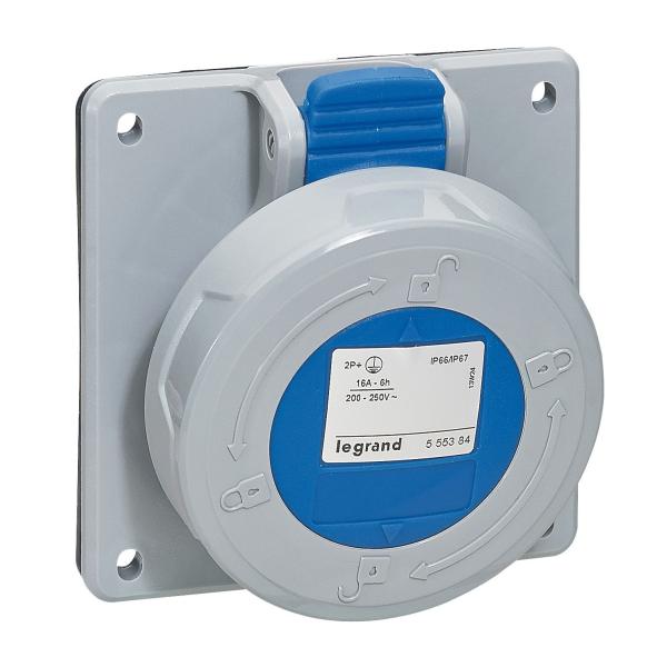 Bases para cuadros entreejes unificado P17 PRO. 2P+T, 16A, IP66/67. Azul