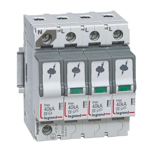 Limitador de sobretensiones T2 - Imax 40kA/polo - 3P+N - 320VA - 4mod
