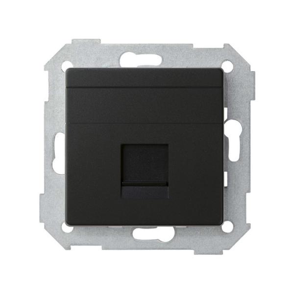 Placa de voz y datos plana con guardapolvo para conector RJ45 negro mate Simon 82 Concept