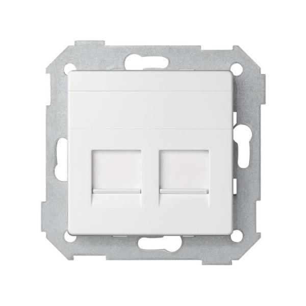 Placa de voz y datos plana con guardapolvo para 2 conectores RJ45 blanco Simon 82