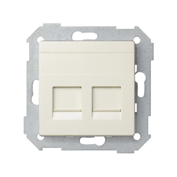 Placa de voz y datos plana con guardapolvo para 2 conectores RJ45 marfil Simon 82
