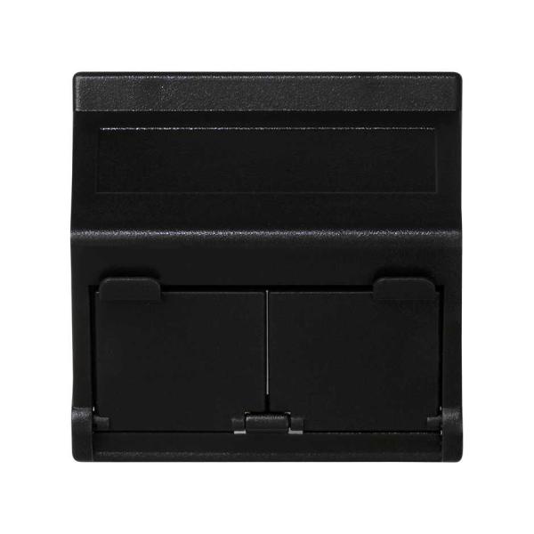 Placa de voz y datos inclinada con guardapolvo de 1 elemento para 2 conectores RJ45 negro Simon K45