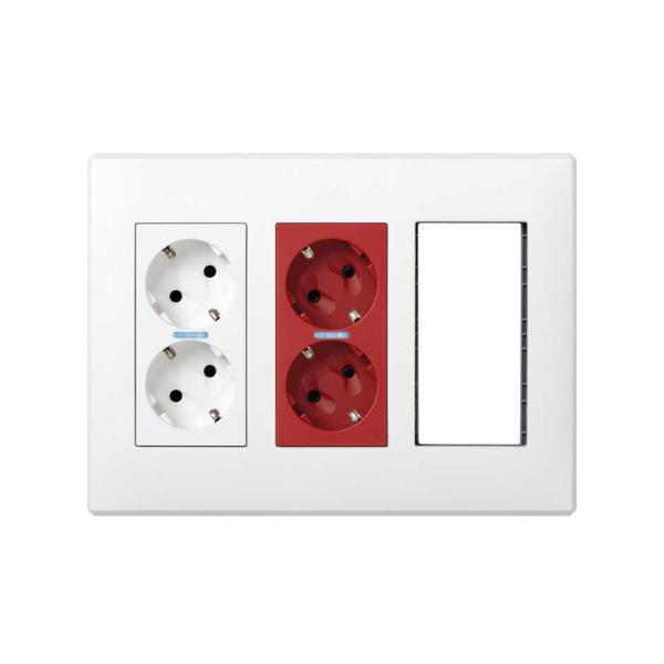 Kit caja pared superficie-empotrar 3 elementos dobles con 1 enchufe doble,1 SAI doble,2 elementos vacíos blanco Simon 500 Cima