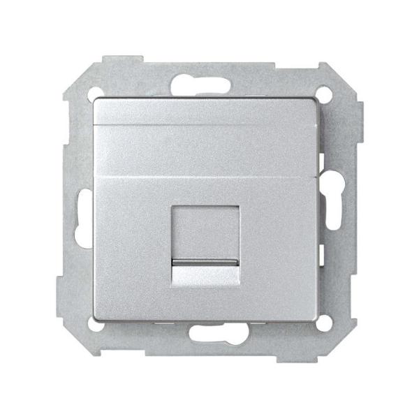 Placa de voz y datos plana con guardapolvo para 1 conector RJ45 AMP® aluminio frío Simon 82 Detail