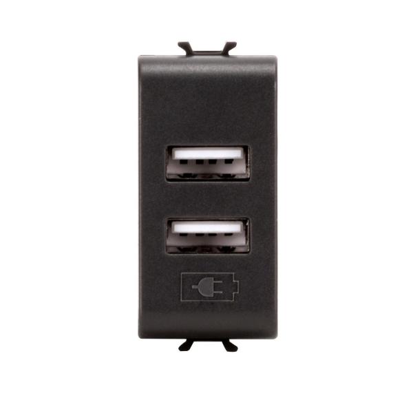 ALIMENTADOR USB DOBLE 1 MÓDULO NEGRO