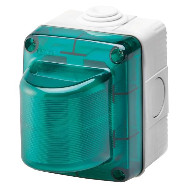TESTIGO DE SEÑALIZACIÓN 230V 15W EN GRIS RAL 7035 CON DIFUSOR VERDE IP55
