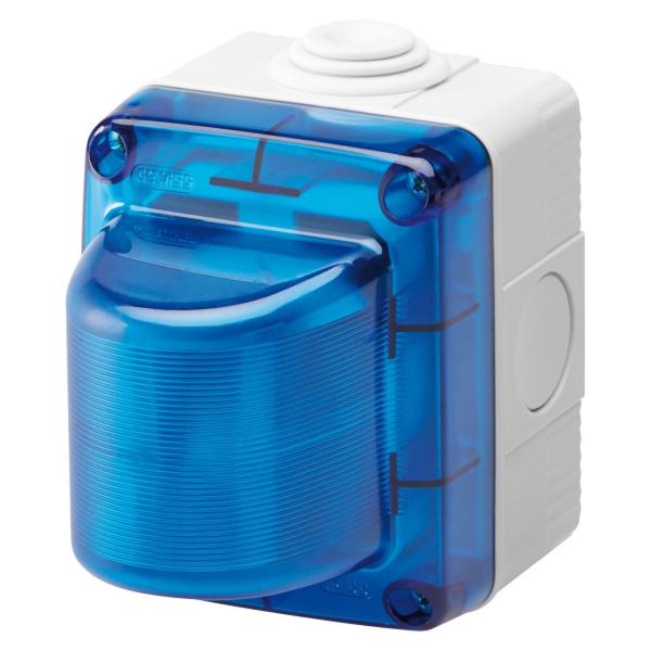 TESTIGO DE SEÑALIZACIÓN 230V 15W EN GRIS RAL 7035 CON DIFUSOR AZUL IP55