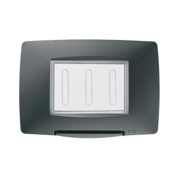 PLACA ESTANCA 3 MDULOS NEGRO IP55 PARA CAJA RECTANGULAR