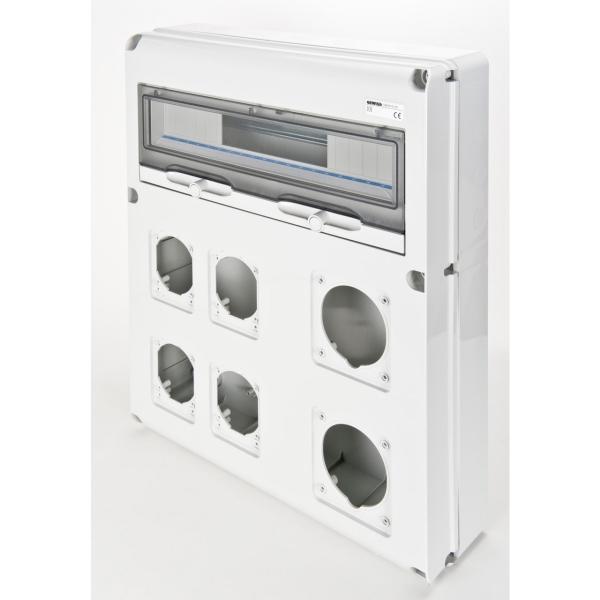 CAJA DISTRIBUCIÓN Q-DIN CON 20 MÓDULOS + 2 BASES 63A + 4 BASES 16/32A IP65