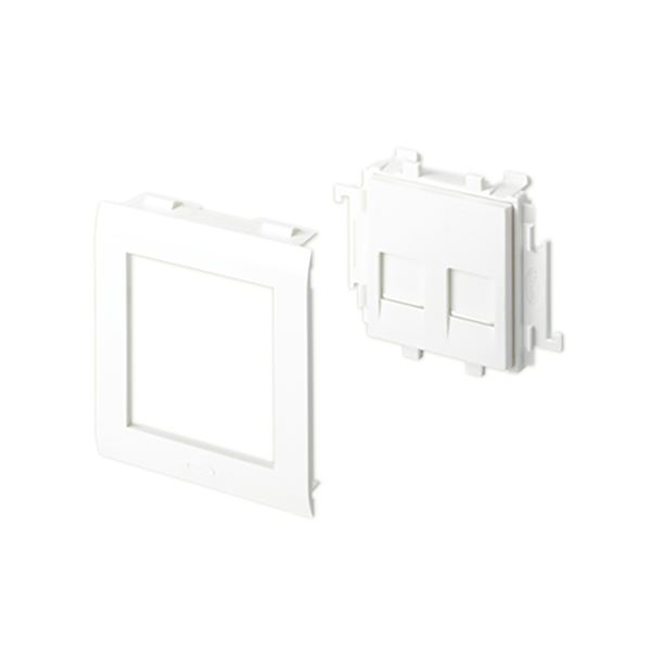 Placa plana para 2 conectores RJ45 en tapas de 65 mm Unex en U24X color blanco