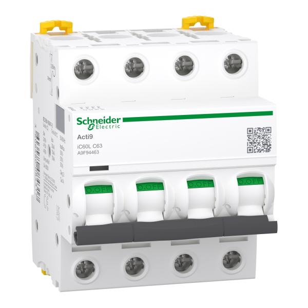 Magnetotérmico, Acti9 iC60L, 4P, 63 A, C curva, 15000 A (IEC 60898-1), 15 kA (IEC 60947-2)