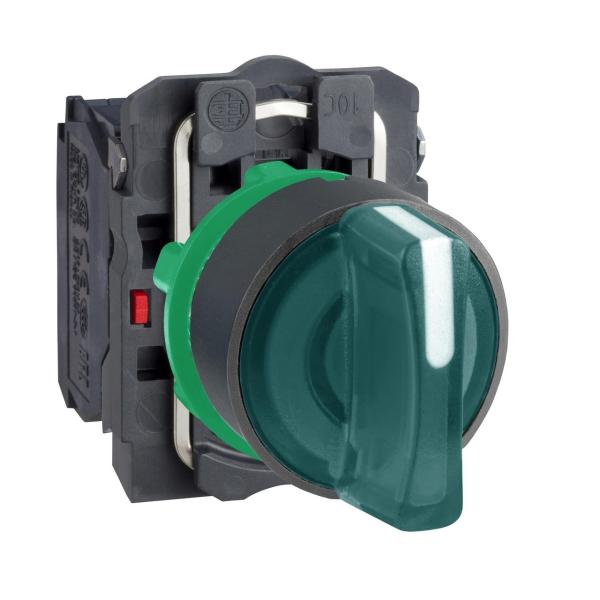 SELECTOR LUMINOSO XB5 VERDE 3 POSICIONES FIJAS 24V 1 NA+1 NC