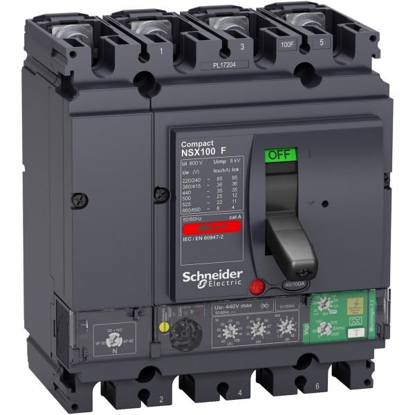 INTERRUPTOR AUTOMÁTICO NSX100 4P 36k MICROLOGIC 4.2 VIGI 100A