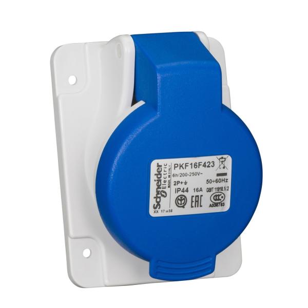 BASE EMPOTRAR INCLINADA 65x85 16A 2P+TT 200-250V IP44 AZUL