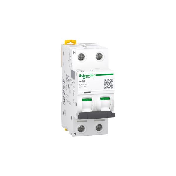 Magnetotérmico, Acti9 iC60N, 1P+N, 1 A, C curva, 6000 A (IEC 60898-1), 50 kA (IEC 60947-2)