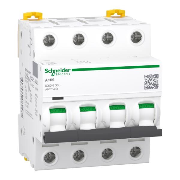 Interruptor magnetotérmico; Acti9 iC60N; 4P; 63 A; curva D; 6000 A/10 kA