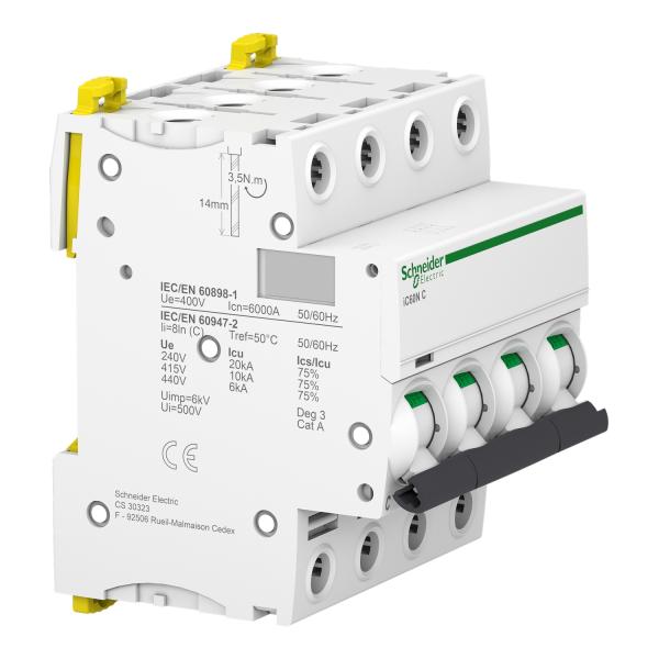Interruptor magnetotérmico; Acti9 iC60N; 4P; 50 A; curva C; 6000 A/10 kA