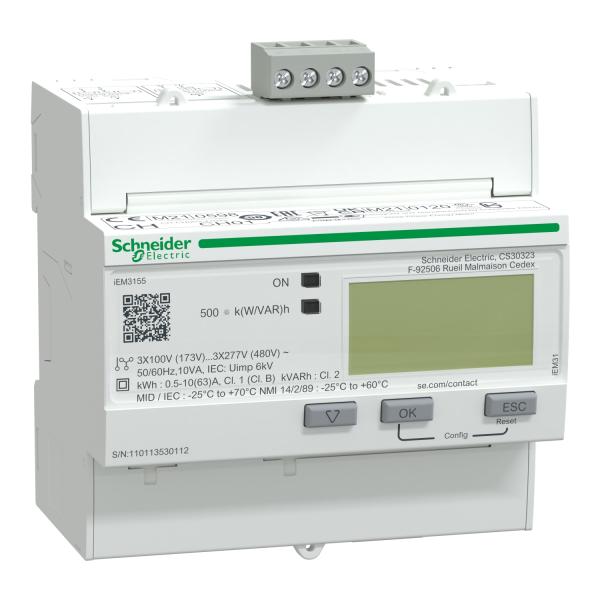 Contador de energía iEM3155 3F 63A Cl1 ModBus 1E/S digital Multitarifa MID