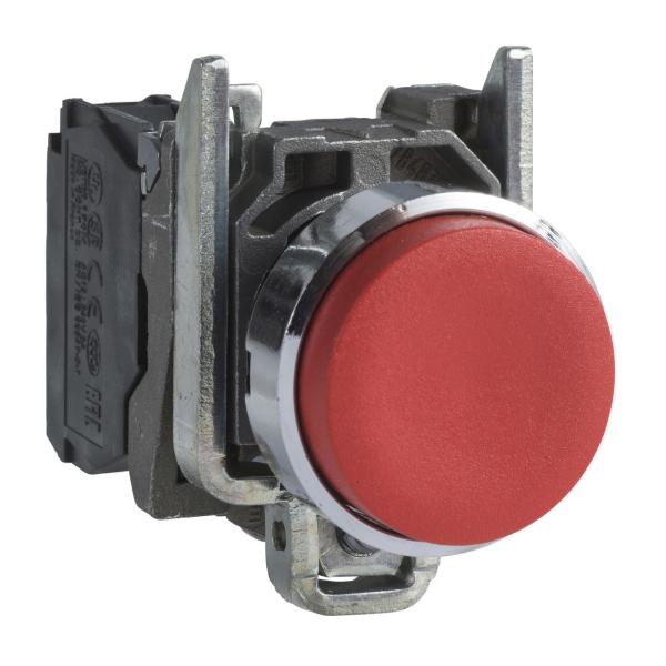 PULSADOR SALIENTE DIÁMETRO 22 1 NC ROJO EMBELLECEDOR METÁLICO