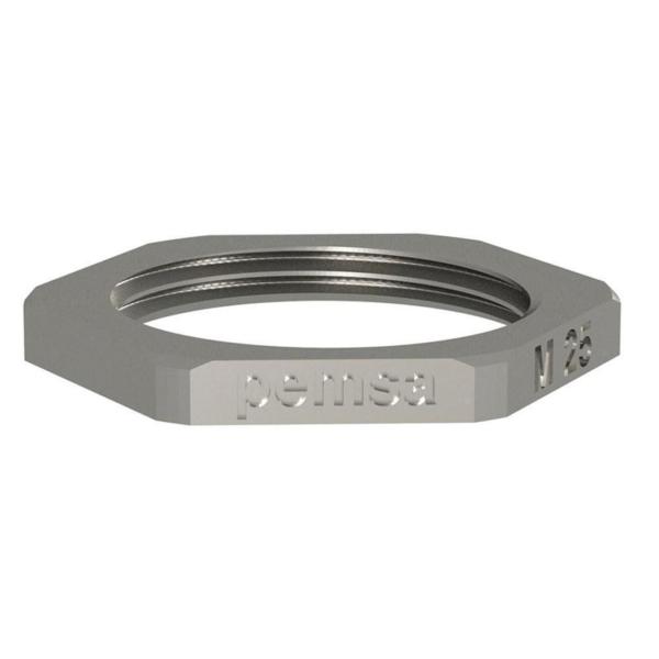 TUERCA METÁLICA TCM PARA TUBOS SISTEMA PEMSAFLEX, PG 9 ACABADO NIQUELADO.