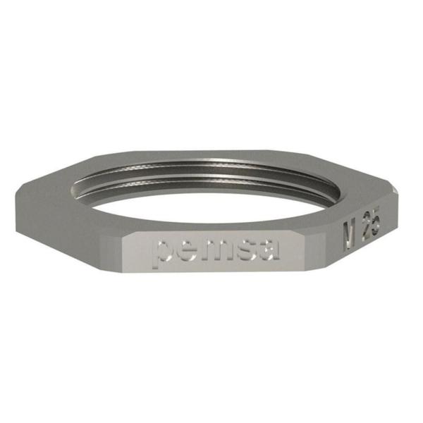 TUERCA METÁLICA TCM PARA TUBOS SISTEMA PEMSAFLEX, PG29 ACABADO NIQUELADO.
