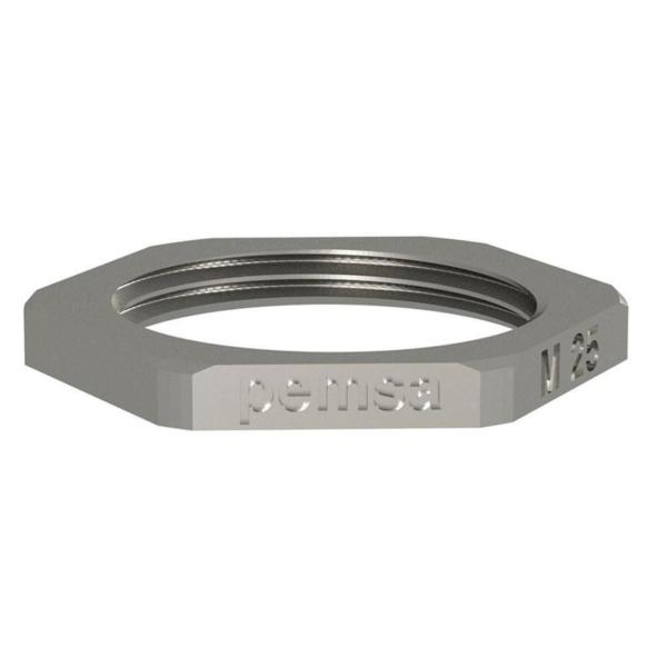 TUERCA METÁLICA TCM PARA TUBOS SISTEMA PEMSAFLEX, PG42 ACABADO NIQUELADO.