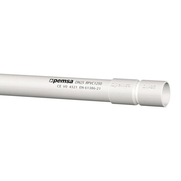 TUBO RÍGIDO ENCHUFABLE RPVC 1250, IP44, DN25 EN COLOR GRIS RAL 7035.