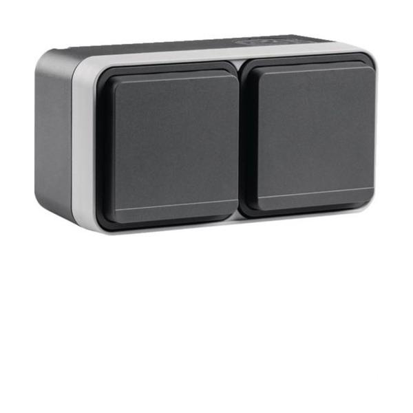 TOMA SCHUKO DOBLE HORIZONTAL ESTANCA GRIS