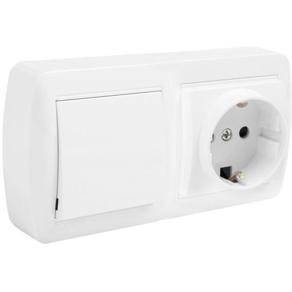 BASE FIJA 2P+T 16A 250V + CONMUTADOR/INTERRUPTOR 10AX 250V 148x72x28 BLANCO