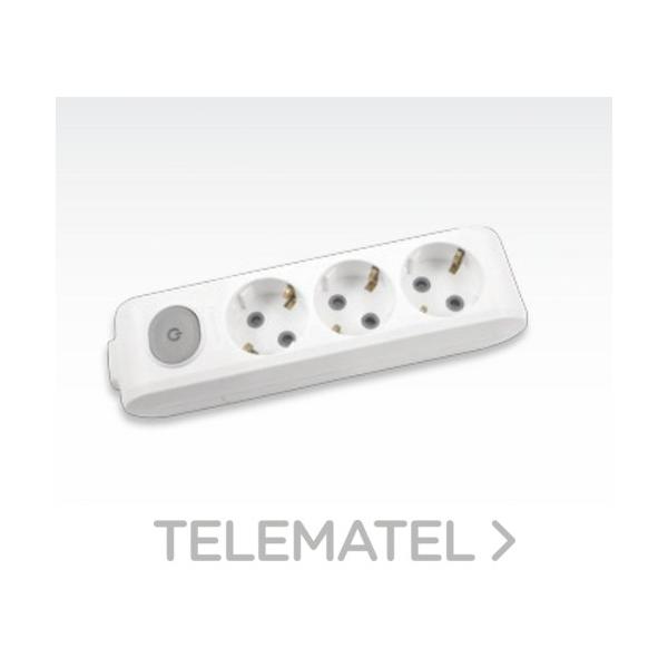 REGLETA X-TENDIA 3xT 2 POLOS+TIERRA 16A 250V+pulsador SIN CABLE BLANCO
