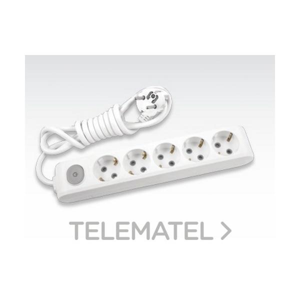 REGLETA X-TENDIA 5xT 2 POLOS+TIERRA 16A 250V+pulsador CABLE 5m BLANCO