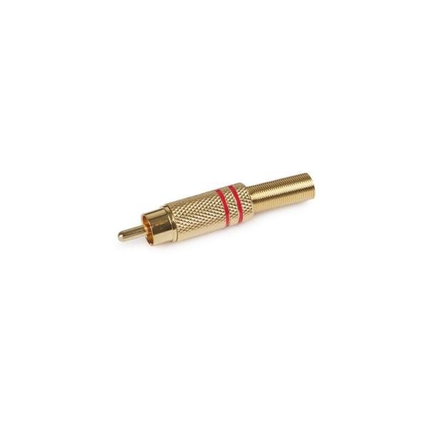 CONECTOR RCA MACHO METÁLICO DORADO MUELLE SALIDA CABLE LÍNEA ROJO