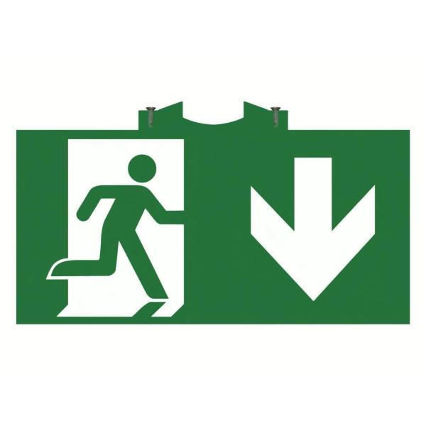 BANDEROLA SERIGRAFIADA SALIDA FLECHA ABAJO 2 CARAS SPAZIO + ACCESORIO FIJACIÓN