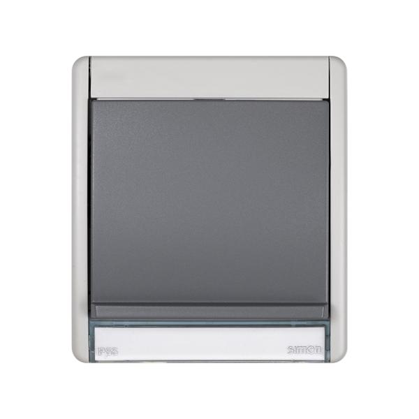 Base de enchufe schuko monobloc 10-16A 250V~ con t.t. lateral con emb. a tornillo para superficie gris Simon Aqua