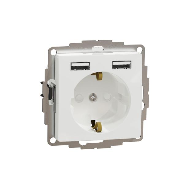 SCHUKO + DOBLE USB TIPO A 2,4A BLANCO