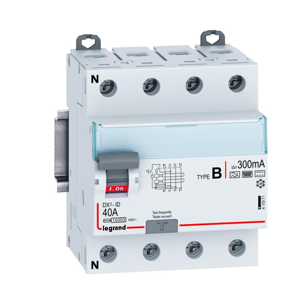 Interruptor diferencial DX³ - 4P - 400V~ - 40A - Tipo B - 300mA - 4mod