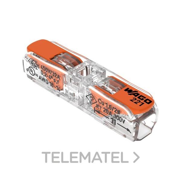 BORNA INSTALACIÓN EN LÍNEA SERIE 221 4mm² 2 CONDUCTORES TAPA TRANSPARENTE