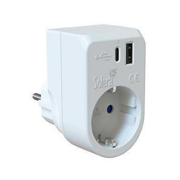ADAPTADOR 2P+T 16A 250V + USB A + USBC 3A 5V DC