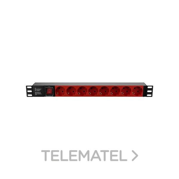 REGLETA 19" 1U 8 TOMAS DIN ROJAS ON/OFF CARCASA ALUMINIO