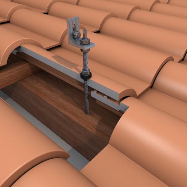 Fijación atornillada a hormigón/madera S01 para cubierta de teja en aluminio crudo (caja 2u)
