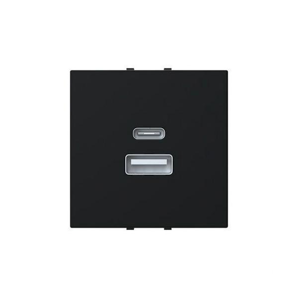 CARGADOR USB-A+C 15W 2 MÓDULOS NEGRO
