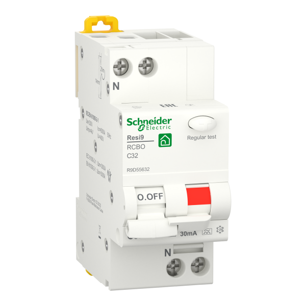 Interruptor Magnetotérmico Diferencial combinado, RCBO Resi9, 1P+N, 32A, curva C, 6000A, tipo A, 30mA