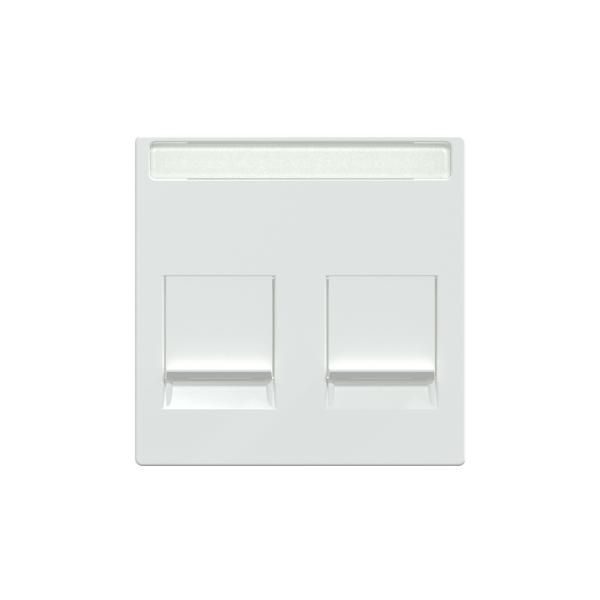 Placa cubierta, Merten System M, con tapa y etiqueta para 2 toma de datos, blanco activo